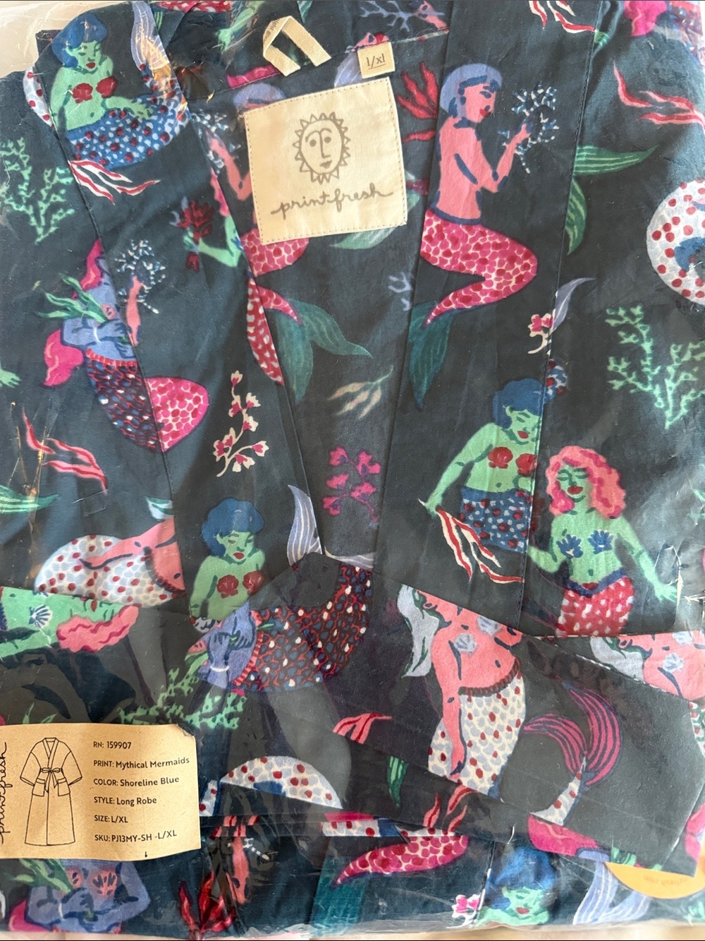 Printfresh Mythical Mermaids Print Long Robe NWT L/XL